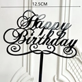 Creative black acrylic Happy Birthday cake topper measuring 12.5cm for party decor - Black