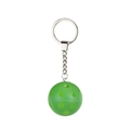 Detailed close-up of a vibrant green plastic pickleball keychain with silver metal ring - Green