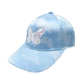 Kids light blue satin baseball cap featuring sequin butterfly embroidery detail - One Size (52-58cm) / Blue Sequin Butterfly