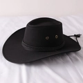 Detail of black suede cowboy hat featuring metal air vents and woven decorative rope strap - One Size 58cm Circumference / Black with Black Rope