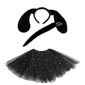 Ensemble noir 3 pièces avec serre-tête longues oreilles, tutu étoilé et queue pour enfant - Ensemble Chien Noir 3 Pièces