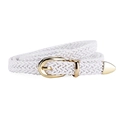 Minimalist white braided dress belt for women with elegant gold pin buckle detail - White