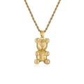 Collana con ciondolo a orso placcato oro con simboli a rilievo e catena a corda lucida - Oro Goffrato (Catena a Corda)