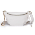Minimalist white PU leather crossbody bag with lychee texture and gold chain strap - White