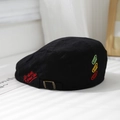 Detail of embroidered beret for kids with safety pin design and metal buckle adjustment - 52cm (2-5 Years) / Black