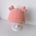 Pink knitted infant hat with cute heart decorations and soft fabric texture - 6 Months - 3 Years (33-52cm) / Pink (3D Heart)