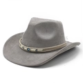 Classic dark grey faux suede cowboy hat with ethnic evil eye beaded band decoration - M (56-59cm) / Gray (Suede)