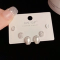 Three-pair minimalist silver stud earring set with faux pearls and micro-pave crystals - Silver-Irregular Pearl Set (115#)