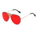 Fashion aviator sunglasses with bright red lenses and a golden bee metal ornament - Gold Frame Red Lenses