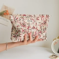 Tweed rose jacquard makeup bag with beige red black plaid pattern and gold thread detail - Tweed Purple Plaid