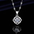 Elegant silver-plated necklace featuring a flower-shaped pendant with a large central round diamond - Xl-139 [with Four-leaf Clover Chain]
