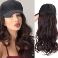 Long wavy dark brown hair extensions attached to a black baseball cap for women - Dark Brown