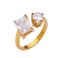 18k vergoldeter Titanring mit Zirkonia-Steinen im Smaragd- und Herzschliff-Design - Rechteckig + Herz / Gold/Weißer Zirkonia