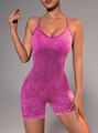 Magenta Yoga-Body mit Sandwaschung, gerippter Taille und dünnen Trägern - S / Rosa