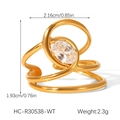 Macro view of gold spiral zircon ring with size and weight measurement details - Spiral Overlapping Oval Zirconia (HC-R30538-WT)
