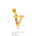 Pendentif lettre V poli en acier inoxydable 316L plaqué or 18k avec trois zircons - Lettre V