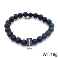 Lava stone and matte onyx bead bracelet with a black square charm and steel accents - Letter I Style (KB122531-Z) / 8mm