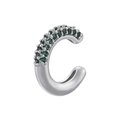 Macro detail of C-shaped ear cuff with green micro-pave zircons and silver plating - Platinum Color Green Zirconia