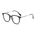 Classic black square frame glasses with silver metal temples for a modern minimalist style - Black Silver Frame C6