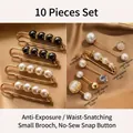 10-piece gold alloy pearl brooch set with rhinestones for clothing adjustment - Vibrant Colors Style (A20-14)