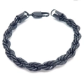 Minimalist twisted rope chain bracelet in black finish with secure lobster clasp - 20cm / 7mm / Black