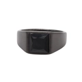 Minimalist men's black titanium steel signet ring with a square-cut black gemstone inlay - Electric Black Stone