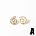 Elegant 18k gold plated spiral pearl earrings with clear cubic zirconia on white background - Spiral Pave Rhinestone Style (A)