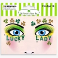 St. Patrick's Day green glitter clover and Lucky Lady face art sticker set for makeup - Clover Lucky Lady