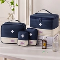 Portable navy and beige four-piece oxford cloth medical bag set with cross logo - Four-Piece Set / Blue (Set of 4)
