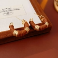 Close-up of C-shaped hoop earrings with gold metal and brown leather stripe texture - C-Shape (3# Steel Needle-Gold-Coffee-C-Shape) / Brown