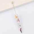 Penna a perline con motivo floreale, delicati fiori rosa e gialli su fusto bianco - Motivo 9# (Floreale Colorato)