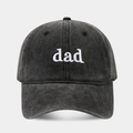 Washed black vintage cotton baseball cap featuring white 'dad' embroidery on front - Soft Top Lowercase dad Black