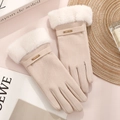 Beige suede thermal gloves for women with faux fur trim and touch screen function - Short Fur Gold Label / Beige