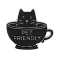 Pet Friendly black cat enamel pin in a teacup design with a silver metal frame - Black Cat in Cup-PET FRIENDLY