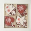 Lot de décorations de Noël en bois avec anges et cœurs présentés dans une boîte - Style H Cœur Rouge/Ange Blanc