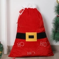 Großer roter Samt-Nikolaussack mit Kordelzug und festlicher HO HO HO Stickerei - Weihnachtsmann-Gürtel-Stil