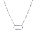 Polished silver stainless steel O-chain necklace with multifunctional oval clasp pendant - Silver