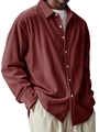 Detail of burgundy corduroy shirt showing texture and lapel on male model - Burgundy