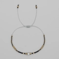 Bohemian seed bead bracelet with white marble stone and adjustable black gold cord - Grey Rope/Marble Texture Bead/Black Gold Seed Bead(BR0403)