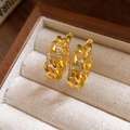 French vintage gold chain hoop earrings with sparkling crystal accents and clasp - Gold