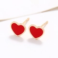 Elegant gold-plated red heart stud earrings with minimalist enamel inlay for women - Red Gold Enamel Heart / Gold