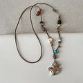 Collar bohemio de cuerda trenzada con colgante de caballo de madera y cuentas de colores - Multicolor/Beis