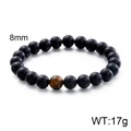 8mm matte black stone bead bracelet with yellow tiger eye accent on elastic cord - Matte Black Agate with Tiger Eye (KB109614-Z) / 8mm