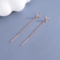 Rose gold S925 sterling silver long tassel chain earrings with clover top drop design - Three-Petal Flower Threader / Rose Gold