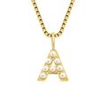 Collar de cadena de caja dorada con colgante de letra 'A' y perlas blancas - Letra A - Dorado