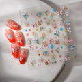 Autocollants ongles 5D avec roses, nœuds et texte, modèle Co-162 pour manucure - Style de Cluster de Fleurs Rose Bleu Frais (CO-162)