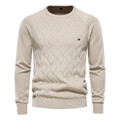 Jersey de punto beige para hombre con cuello redondo y diseño clásico de rombos - S / Caqui