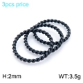 Set of three black twisted rope rings in stainless steel, 2mm width stackable band design - US 7