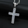 Polished silver stainless steel cross pendant necklace with rectangular AAA zircon inlay - Steel Color (Pendant Only)