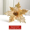 Sparkling gold 21x22cm artificial Christmas poinsettia with sequins and mesh petals - Gold (Style 3)